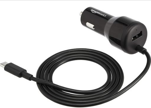 Amazon Basics 30W USB Car Charger w/ Attached 18W PD USB-C Cable