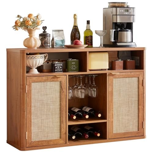 Lerliuo Rattan Boho Farmhouse Coffee Bar Station 47"