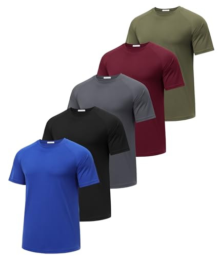 PINSPARK 5 Pack of Moisture Wicking Gym Workout Shirts for Men