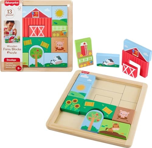 Fisher-Price Toddler Farm Blocks Wood Puzzle 14-Piece