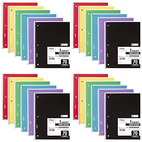 Mead 1-Subject 70-Sheet Spiral Wide Ruled Notebooks 24-Pack