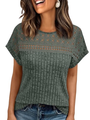 AUTOMET Women's Crochet Lace Short Sleeve Shirts Deal
