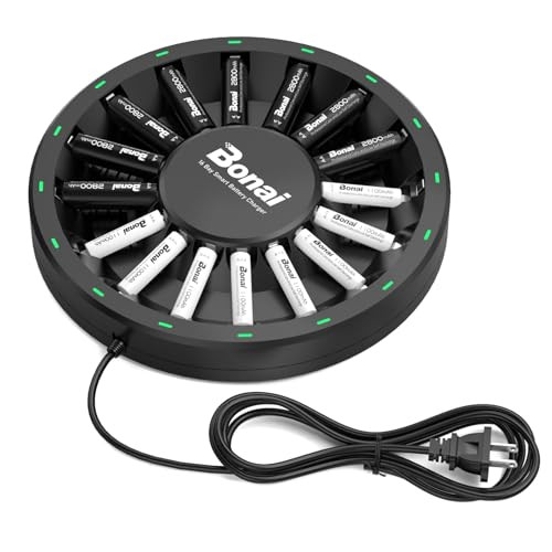 BONAI 16 Slot AA/AAA Battery Charger w/ 16 1.2V Batteries