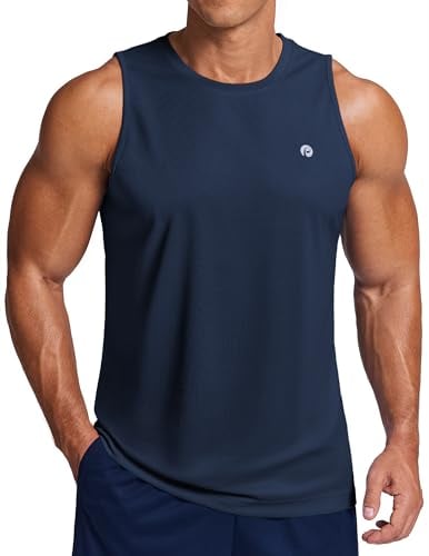 PINSPARK Men's Tank Top Summer Sleeveless Shirts Quick Dry Muscle Shirts Navy Blue Deal