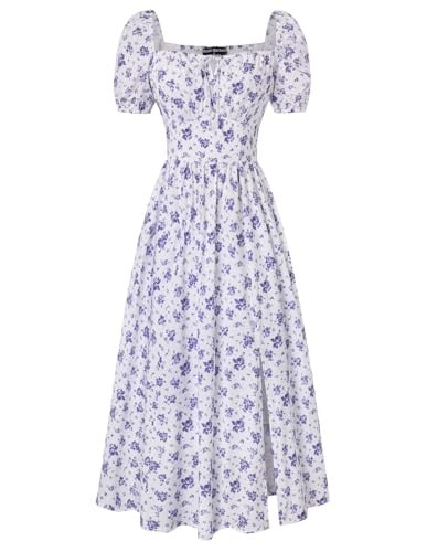 Scarlet Darkness Women's Square Neck Floral Corset Midi Dress: Purple Ditsy Floral Deal
