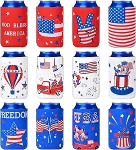 12 PCS Can Cooler Sleeves for Independence Day