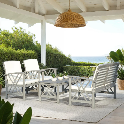 Sand & Stable Calhoun 4 Piece Sofa Seating Group with Cushions (Gray Frame/Beige Cushion) Deal