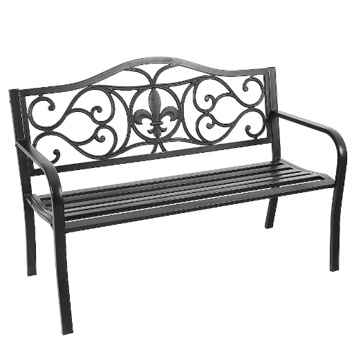 Style Selections Fleur-de-lis 50.4-in W x 35-in H Black Steel Garden Bench