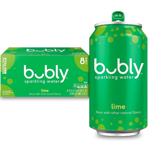 8 Pack of Bubly Sparkling Water, Lime, Zero Sugar, 12 Fl. Oz. Cans