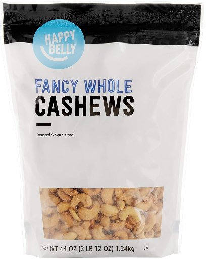 Amazon Brand - Happy Belly Fancy Whole Cashews, Roasted and Sea Salted, 44 ounce
