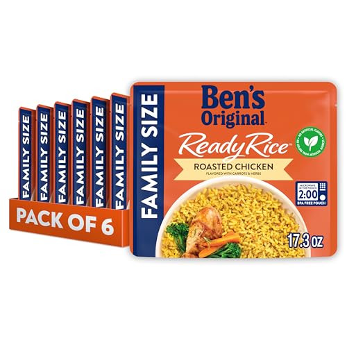 6 Pack of BEN'S ORIGINAL READY RICE Roasted Chicken Flavored Family Size Rice, Easy Dinner Side, 17.3 Oz. Pouch 
