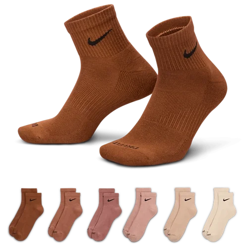 Nike Kids' Everyday Plush Cushioned Ankle Socks 6-Pair (Multi/Tan, Size Large)