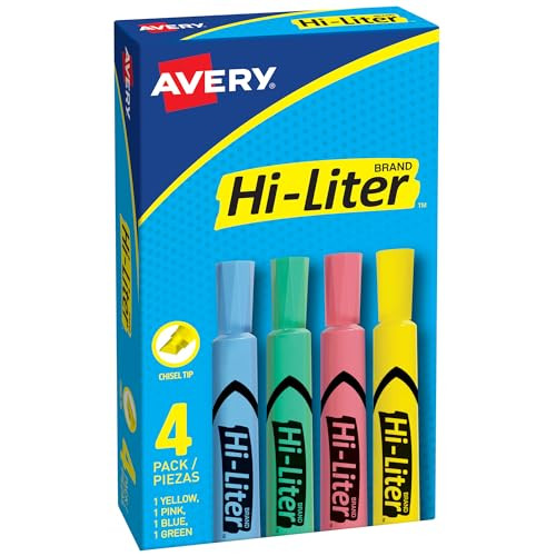 Avery Hi-Liter Desk-Style Chisel Tip Highlighters 4-Pack