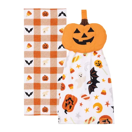 Celebrate Together Halloween 2-Pack Jack-O'-Lantern Tie Top Kitchen Towel Set