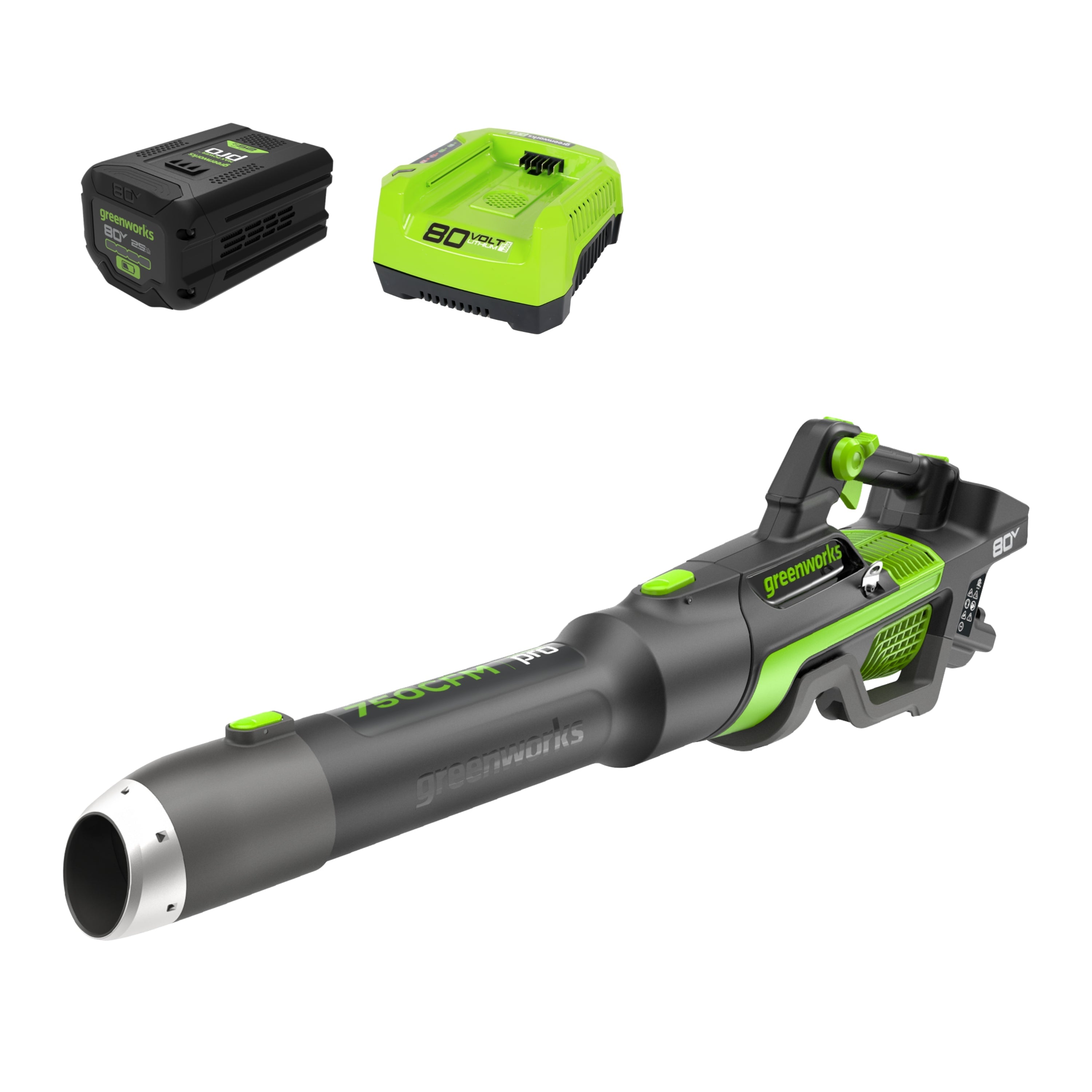 Greenworks 80V 750CFM Cordless Battery Leaf Blower with 2.5Ah Battery and Charger