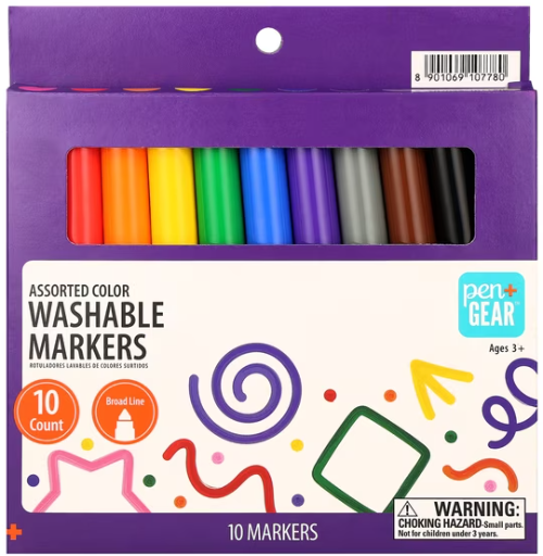 Pen+Gear Washable Markers, Broad Line, Assorted Colors, 10 Count Deal
