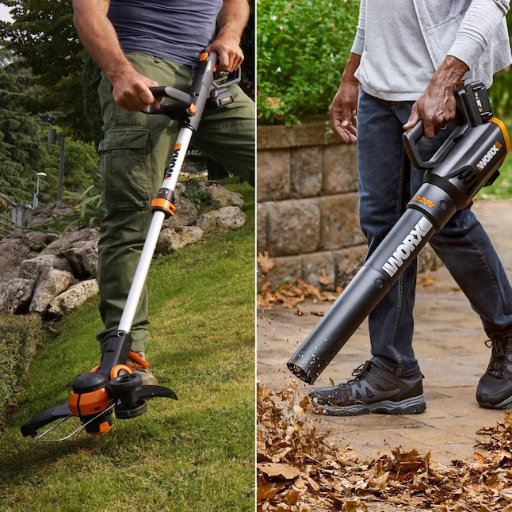 WORX Power Share 20-volt max Cordless Battery String Trimmer and Leaf Blower kit with two 2.0ah batteries