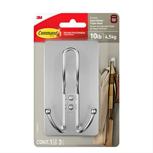 Command X-Large Satin Nickel Triple Hook