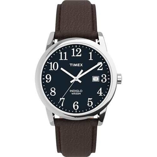 Timex Men's Easy Reader 38mm Watch, Silver-Tone Case Blue Dial, Brown Leather Strap Deal