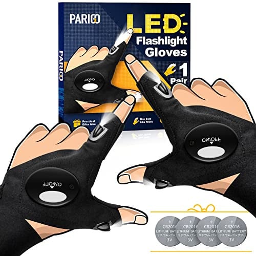 PARIGO Battery Powered LED Flashlight Gloves (1-Pair, Black)