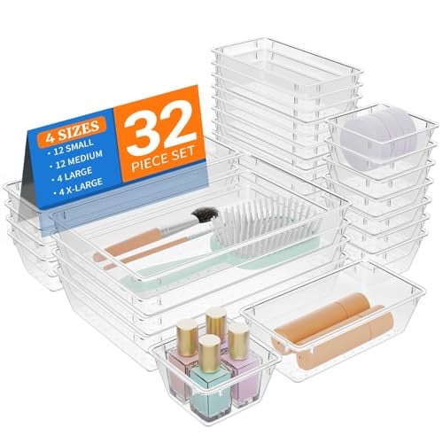 StorMiracle 32-Piece Clear Drawer Organizer Set (4 Sizes)