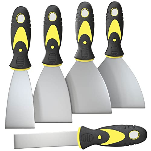5-Piece Rerdeim Putty Knife w/ Rubber Ergonomic Handles (1"- 5" Assorted Sizes)