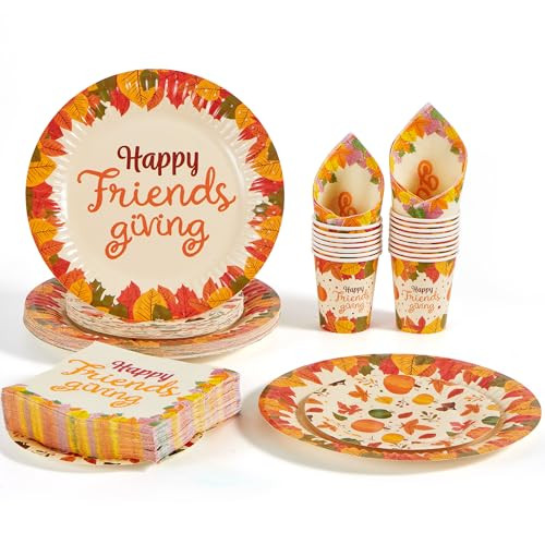 Joyin 125 PCS Thanksgiving Disposable Dinnerware Dinner Plates & Napkins