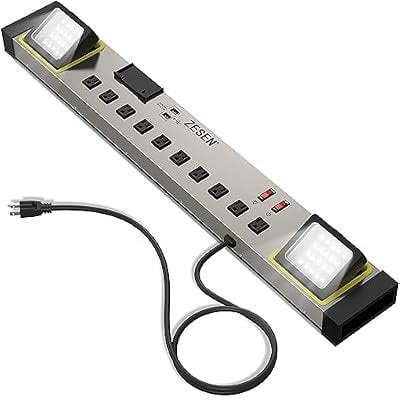ZESEN 10-Outlet Power Strip with LED Worklight 4ft Cord Deal
