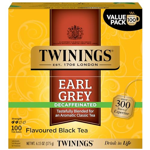 Twinings Decaffeinated Earl Grey Black Tea 100-Count