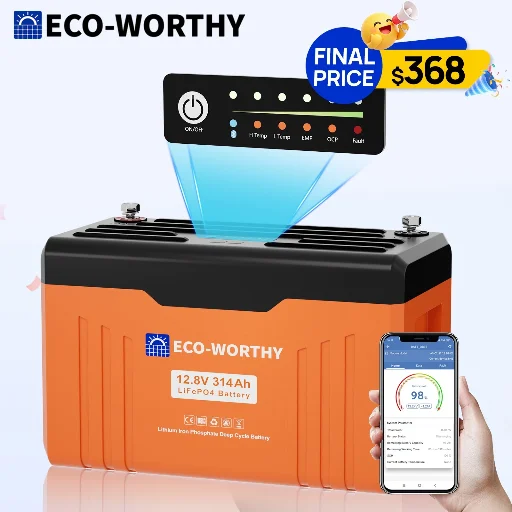 Eco-Worthy 12V 314AH LiFePO4 Lithium Battery w/ Bluetooth SOC LED