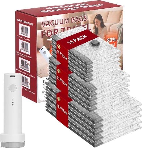 Vacuum Storage Bags 12-15 Pack with Electric Air Pump Deal