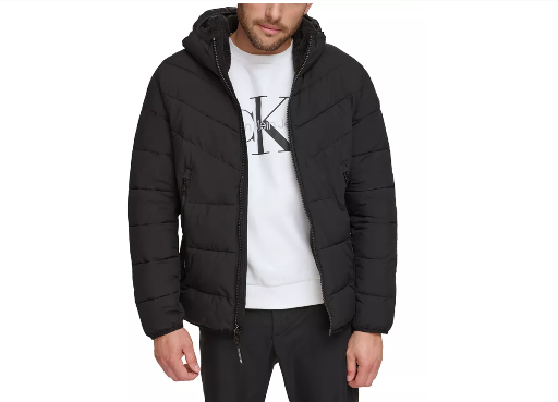 Calvin Klein Men's Chevron Stretch Jacket w/ Sherpa-Lined Hood Deal