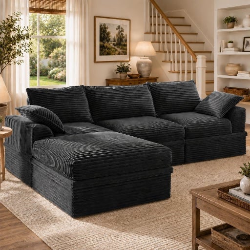 Boneless Couch Sectional with Ottoman Chaise & Pillows Deal