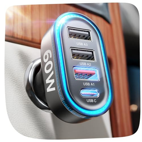 LISEN 60W 3-Port USB-A + USB-C PD QC 3.0 Fast Charging Car Charger