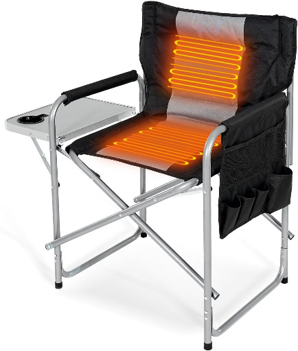 SLSY Heated Folding Director Chair w/Side Table & Pockets, Supports 550 lbs
