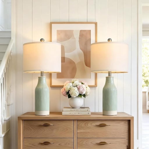 USumkky 23.75" Modern Green Ceramic Table Lamp Set of 2 Deal