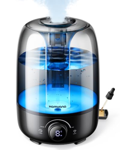 Homvana Cool Mist Top-Fill Humidifier with Night Light, 4L Black