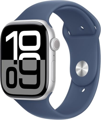 Apple Watch Series 10 GPS + Cellular, 46mm Silver Aluminum Case with Denim Sport Band, M/L (Renewed Premium)