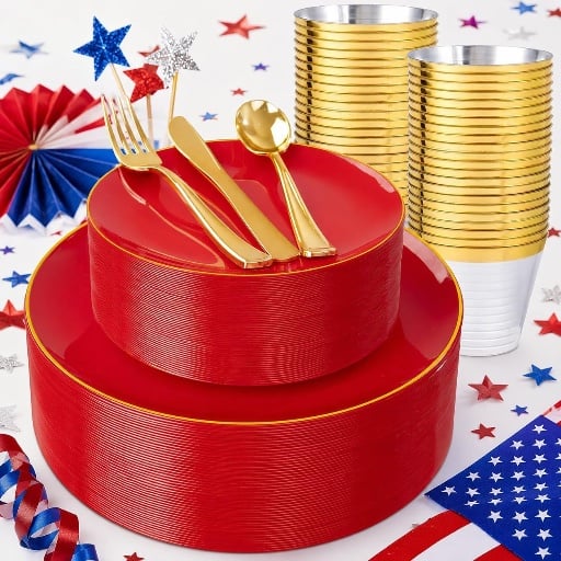 150-Piece Red Plastic Partyware Set - 25 Guest  Deal