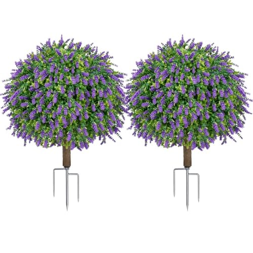 25.4" Artificial Boxwood Topiary Ball Trees with Lavender