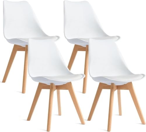 CangLong Dining Chairs Mid Century Modern Kitchen & Dining Chair 4-Count (White)