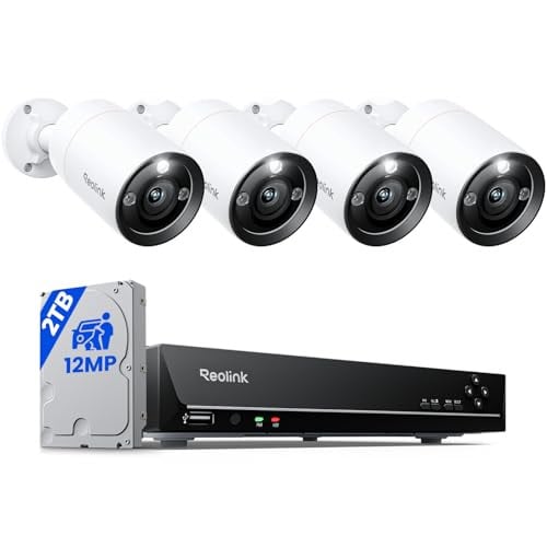 REOLINK 12MP Wired Security Camera System 4-Pack 8-Channel NVR 2TB HDD