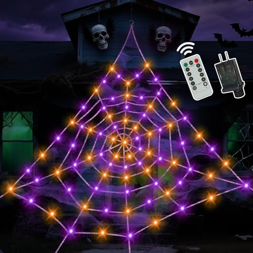 Spider Web Decor with 260 Orange and Purple Lights