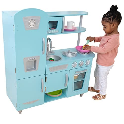 KidKraft Vintage Wooden Play Kitchen w/ Pretend Ice Maker and Play Phone (Blue)