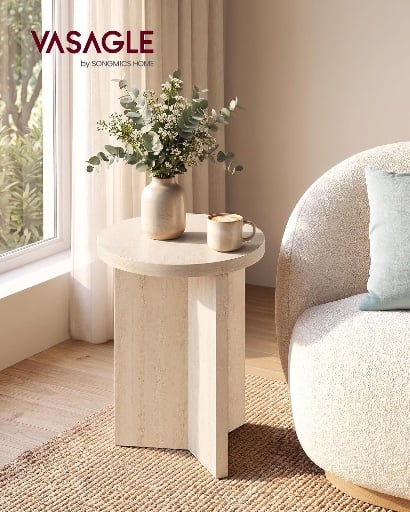 VASAGLE Round Side Table Nightstand with Y-Shaped Base