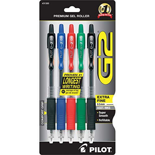 Pilot G2 Retractable Premium Gel Ink Rolling Ball Pens 5-Pack