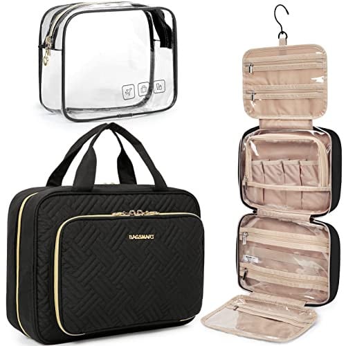 BAGSMART Transparent Toiletry Bag with Detachable Pouches Medium Black