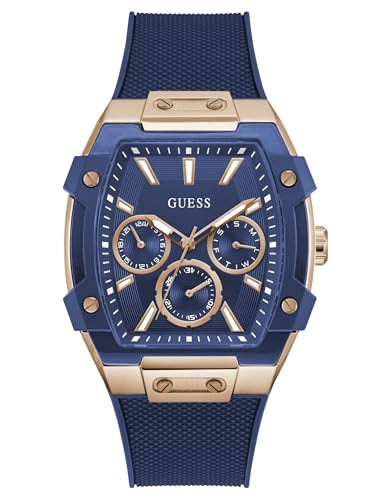 GUESS Rose Gold-Tone and Blue Silicone Multifunction Watch