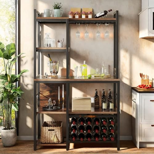 DWVO 5 Tier Large Bakers Rack with Power Outlets and Wine Rack