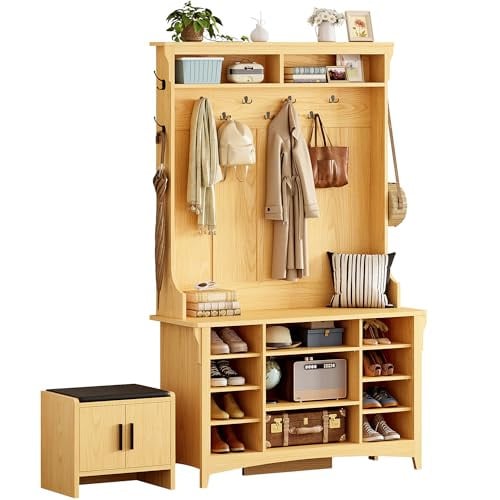 80" IRONCK Hall Tree w/ Bench & Shoe Storage (Oak) Deal